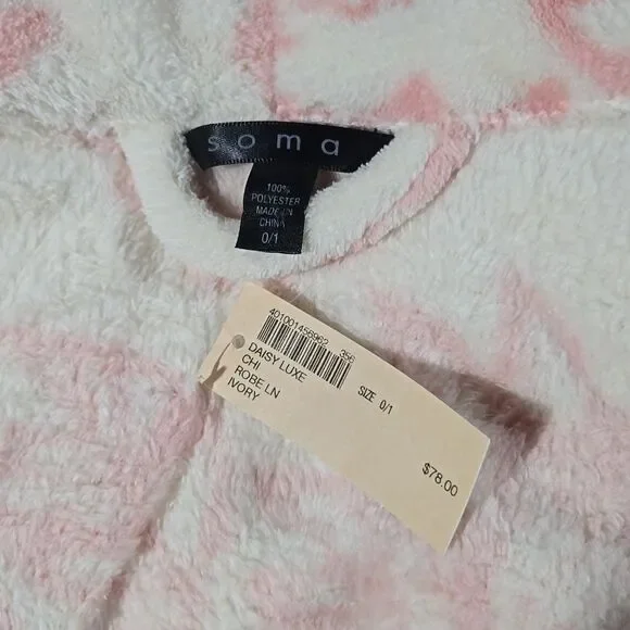 Soma Soft Fluffy Ivory/Pink Robe sz 0/1 NWT - Picture 4 of 4